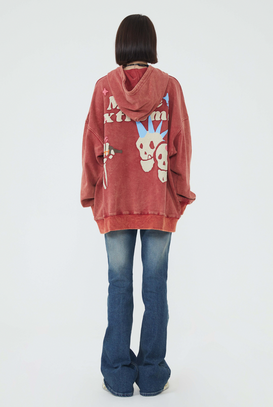 F3F Select Skull Letter Print Washed Hoodie