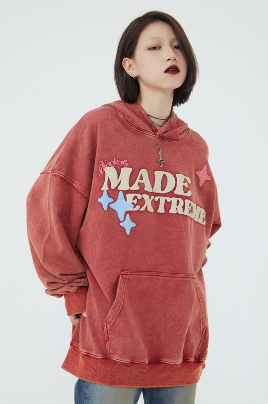 F3F Select Skull Letter Print Washed Hoodie