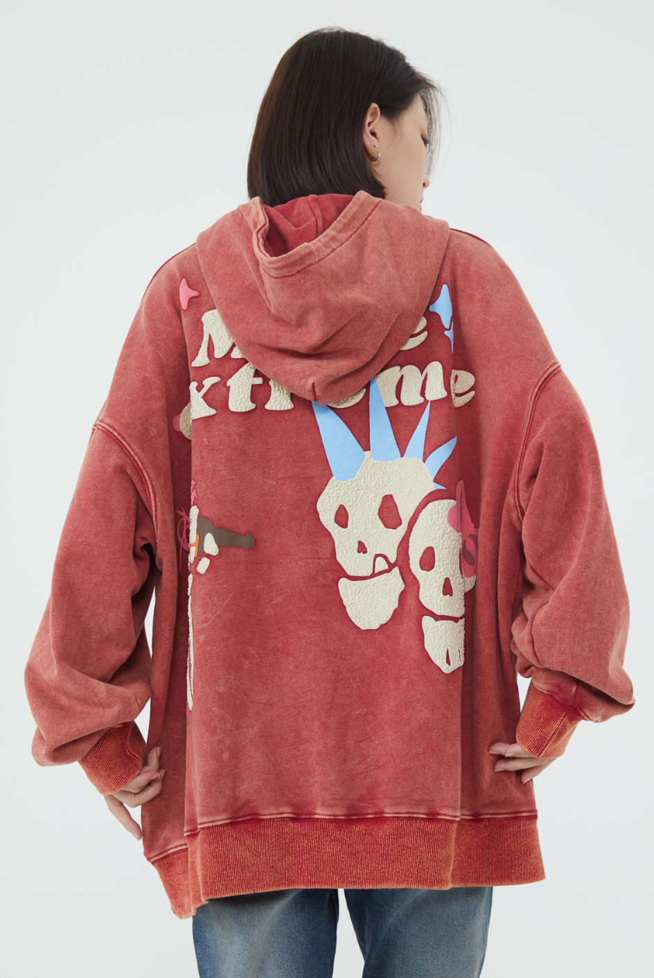 F3F Select Skull Letter Print Washed Hoodie