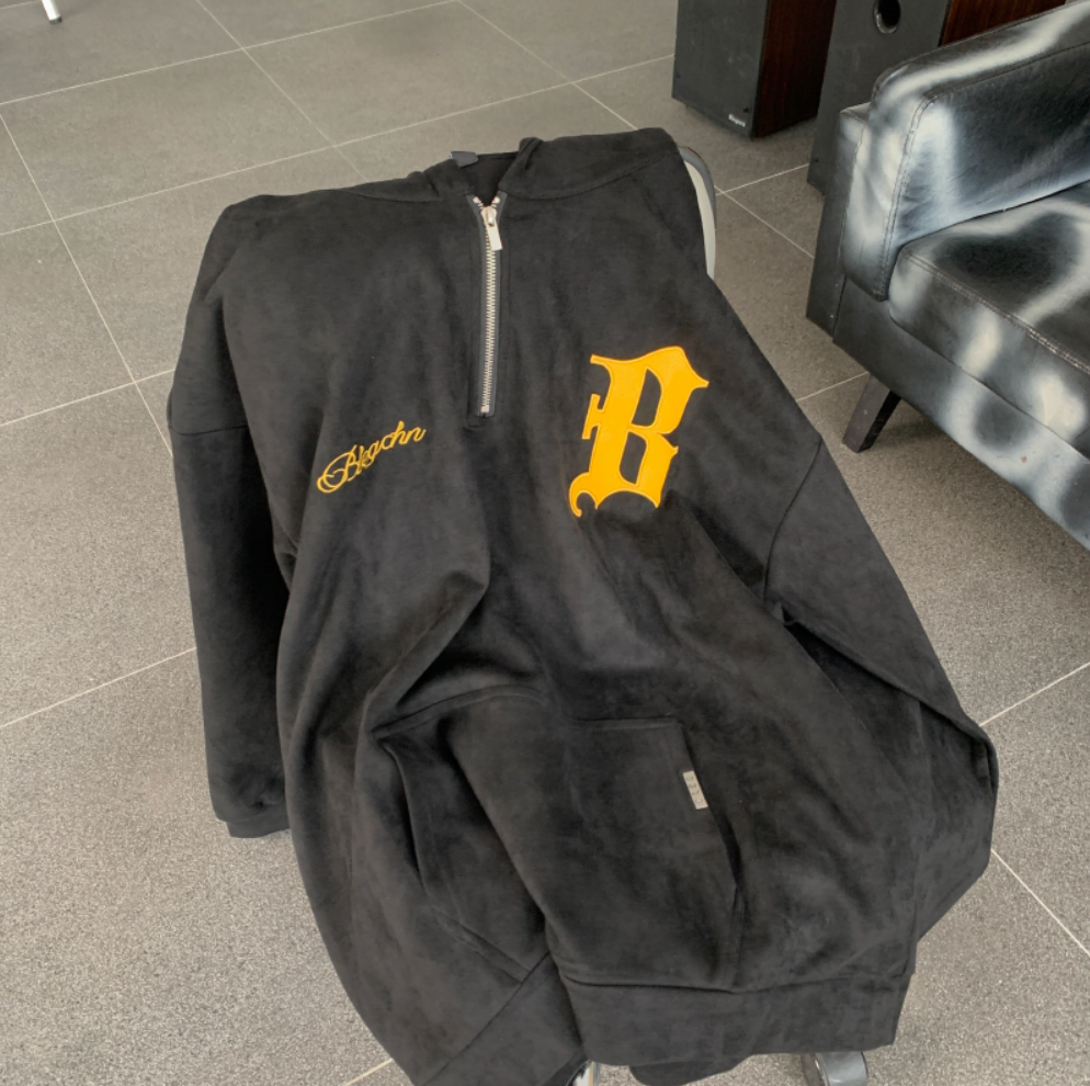 F3F Select B Logo Embroidered Suede Half Zip Hoodie