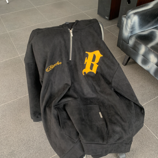 F3F Select B Logo Embroidered Suede Half Zip Hoodie