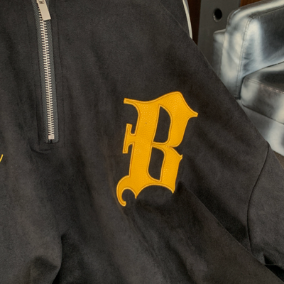 F3F Select B Logo Embroidered Suede Half Zip Hoodie