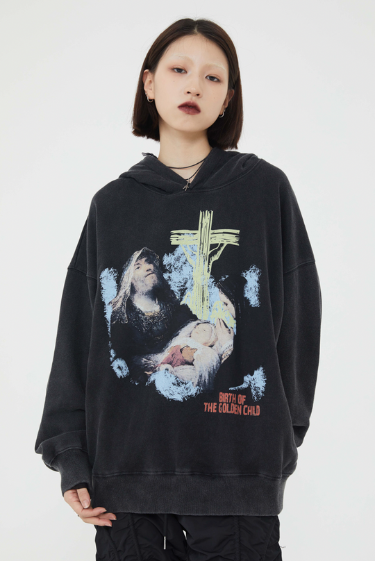F3F Select Portrait Print Washed Hoodie