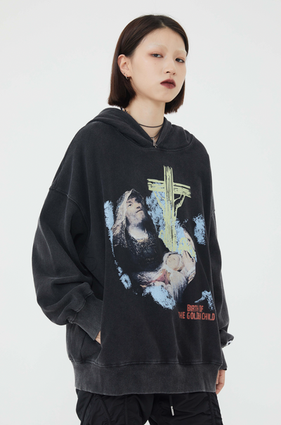 F3F Select Portrait Print Washed Hoodie