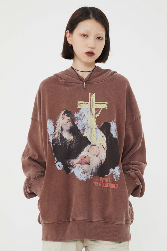 F3F Select Portrait Print Washed Hoodie