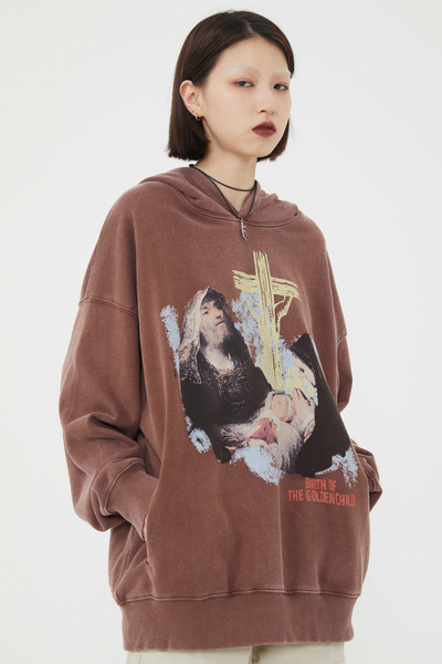 F3F Select Portrait Print Washed Hoodie