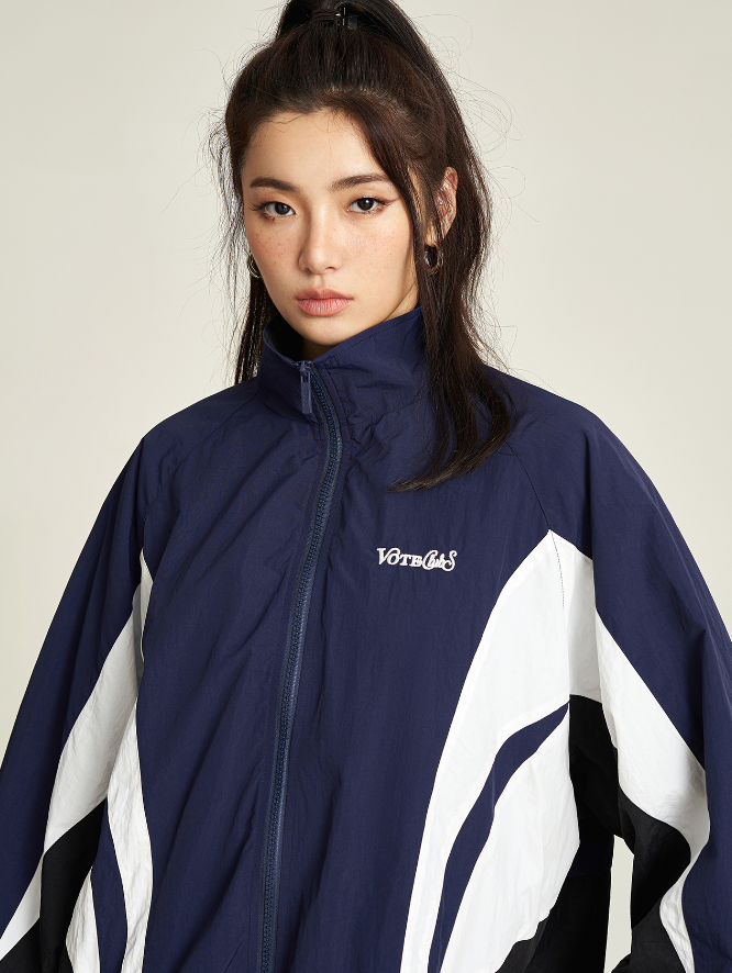 VOTE Contrast Color Stand Up Collar Jacket