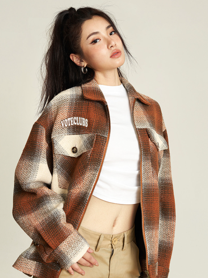 VOTE Logo Patchwork Plaid Jacket