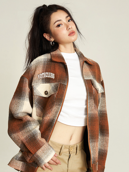 VOTE Logo Patchwork Plaid Jacket