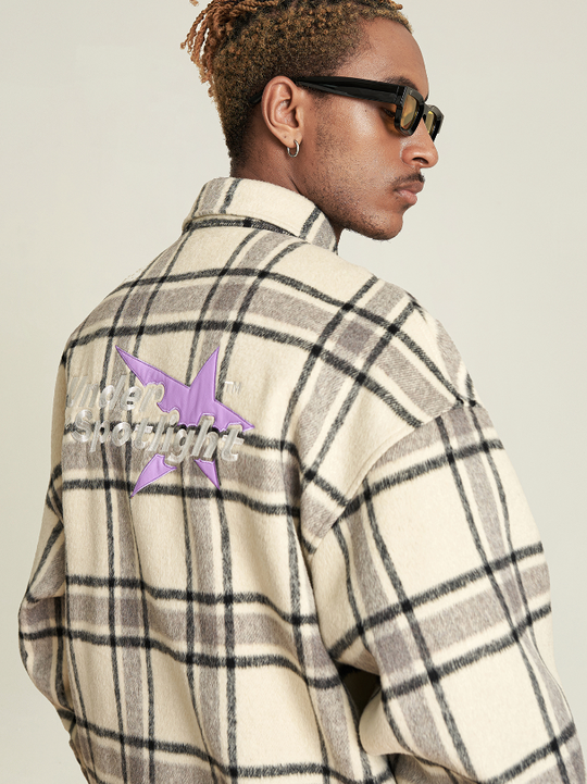 VOTE Embroidery Woolen Plaid Jacket