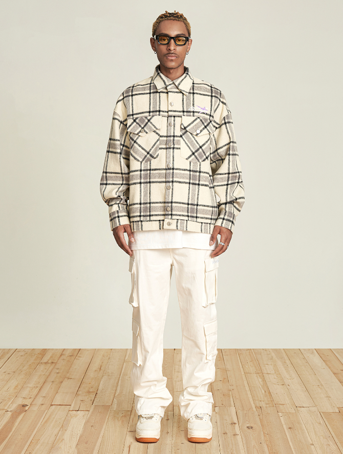 VOTE Embroidery Woolen Plaid Jacket