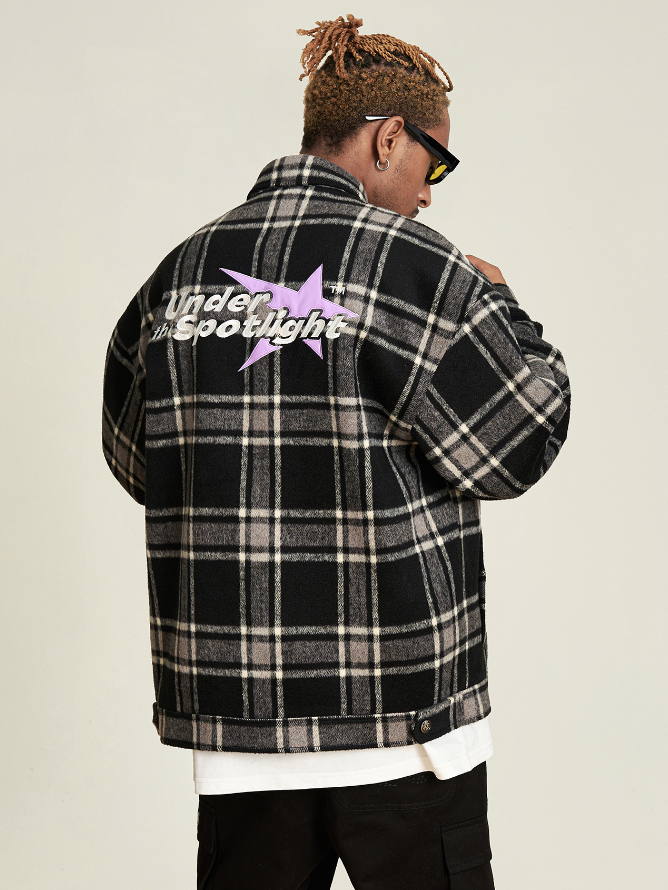 VOTE Embroidery Woolen Plaid Jacket
