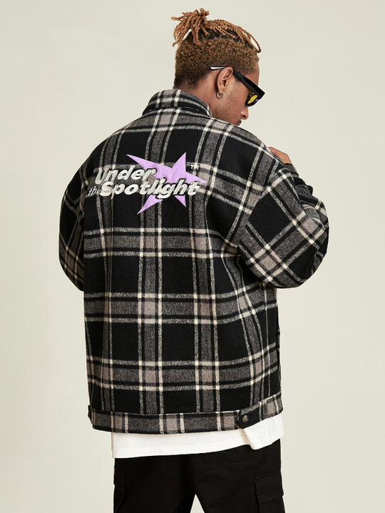 VOTE Embroidery Woolen Plaid Jacket