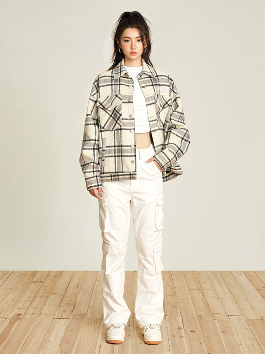 VOTE Embroidery Woolen Plaid Jacket