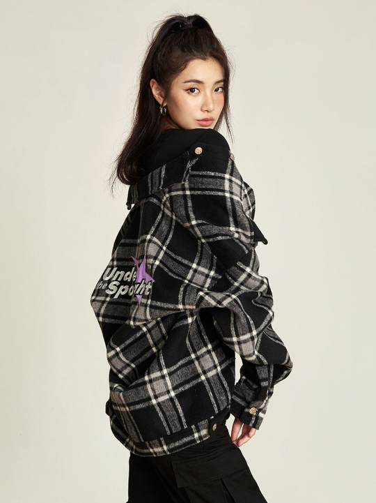 VOTE Embroidery Woolen Plaid Jacket