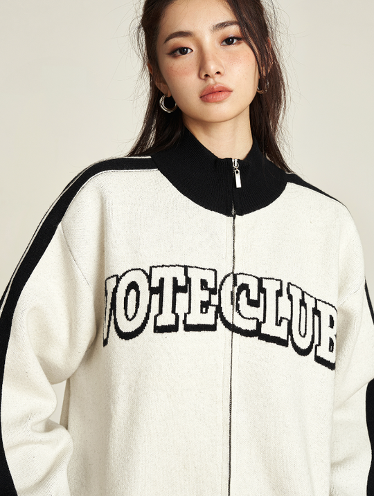 VOTE Clubs Zipper Knit Sweater