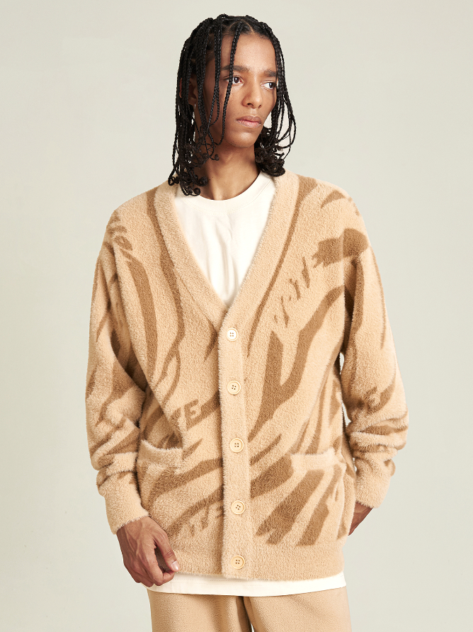 VOTE Tiger Print Knit Sweater Cardigan