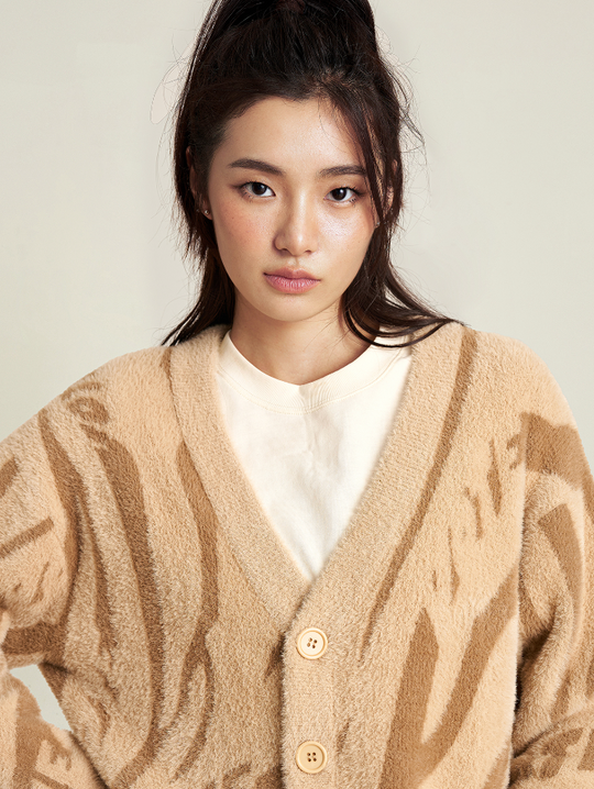 VOTE Tiger Print Knit Sweater Cardigan