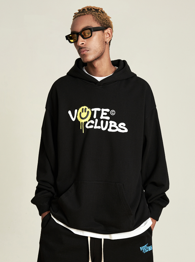 VOTE Contrast Color Smiley Hoodie