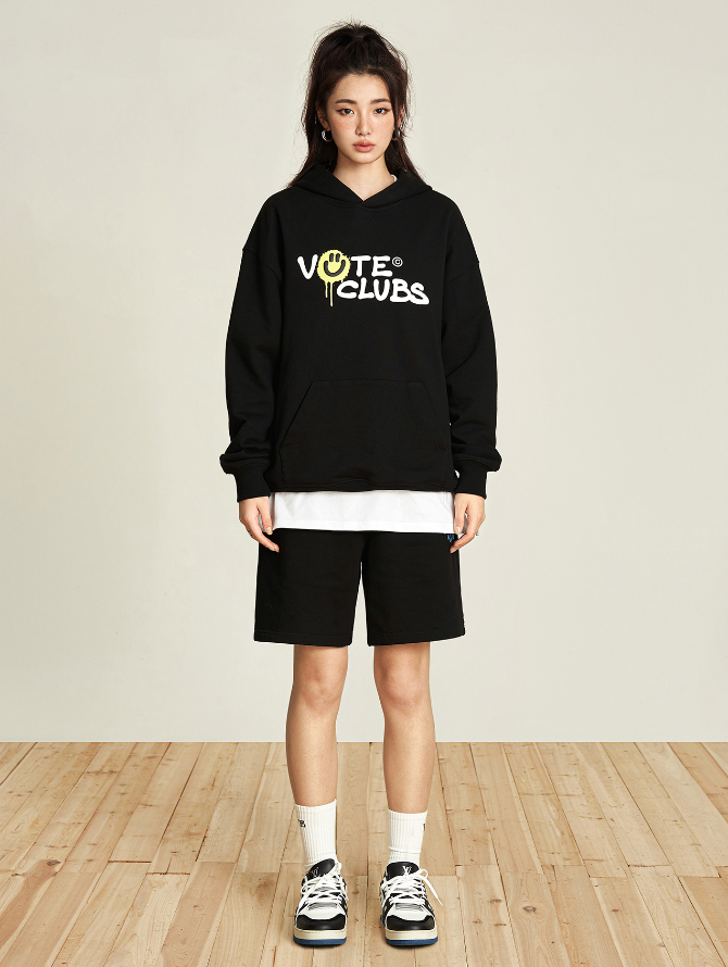 VOTE Contrast Color Smiley Hoodie