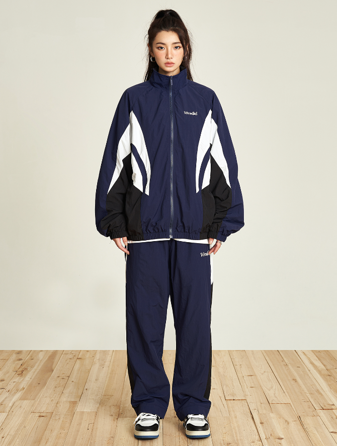 VOTE Contrast Color Stand Up Collar Pants