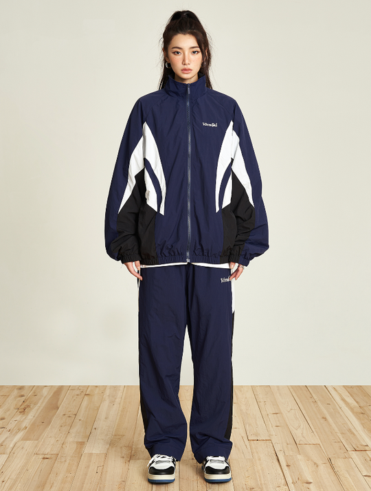 VOTE Contrast Color Stand Up Collar Pants