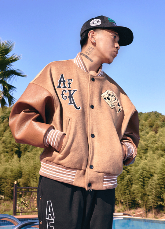 AFGK Dice Leather Varsity Jacket