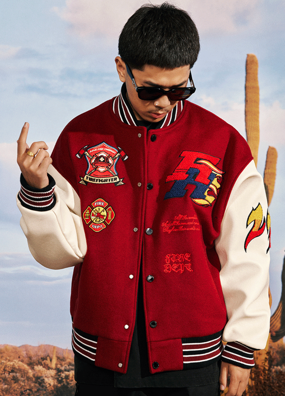 AFGK Flame Letters Varsity Jacket