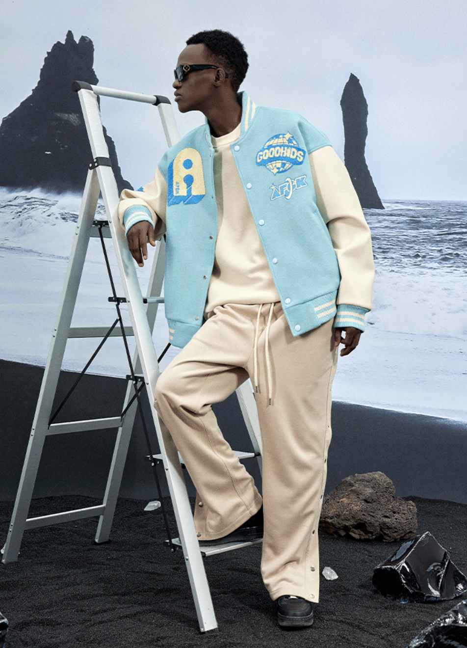 AFGK Embroidered Bear Varsity Jacket