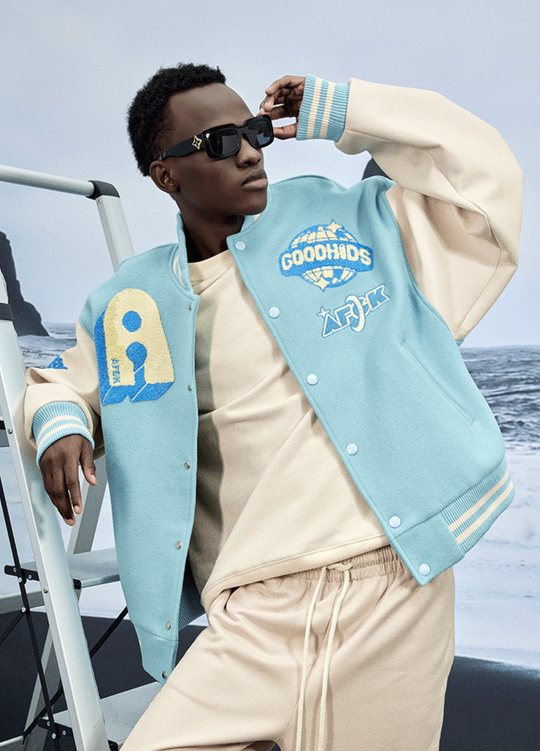 AFGK Embroidered Bear Varsity Jacket