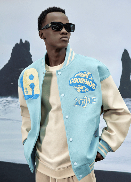 AFGK Embroidered Bear Varsity Jacket