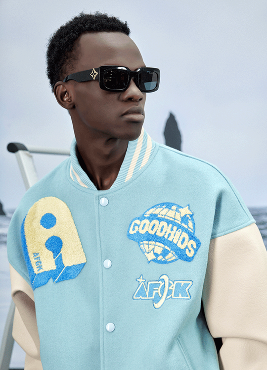 AFGK Embroidered Bear Varsity Jacket