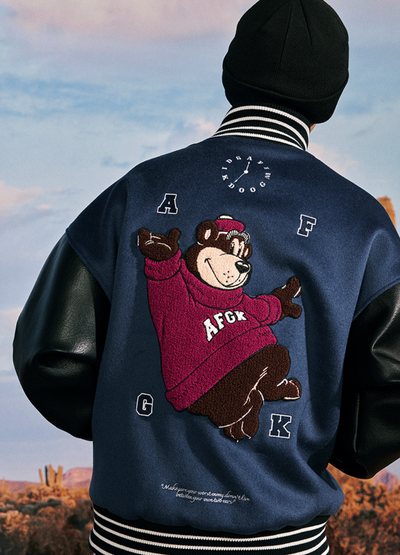 AFGK Bear Towel Embroidered Varsity Jacket