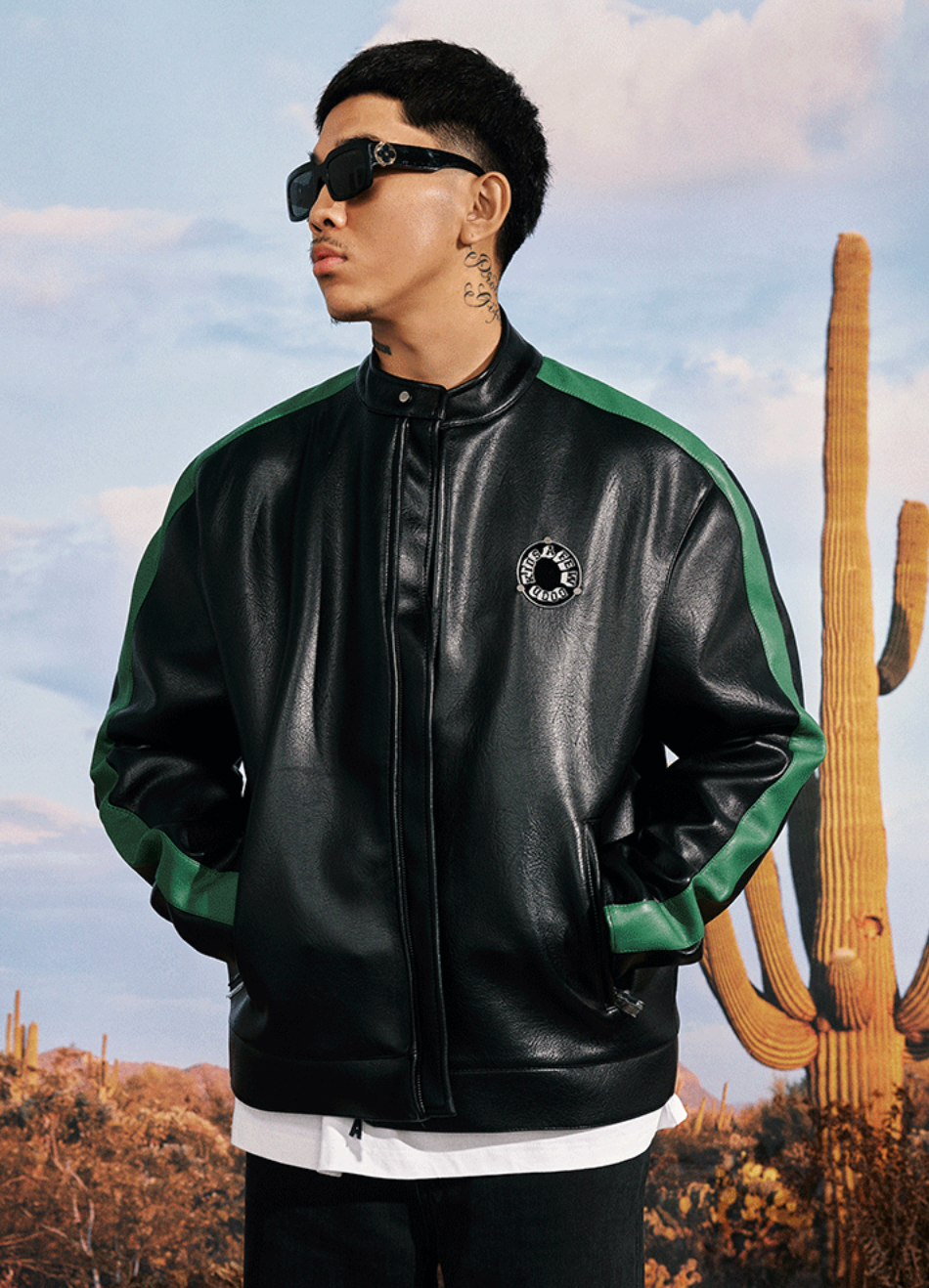 AFGK Color Blocking Leather Jacket