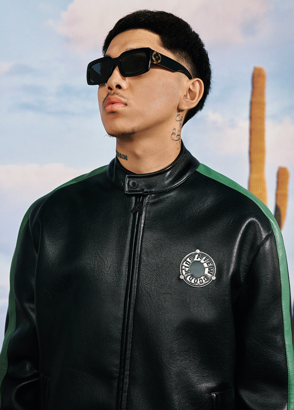 AFGK Color Blocking Leather Jacket