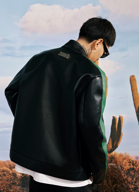 AFGK Color Blocking Leather Jacket