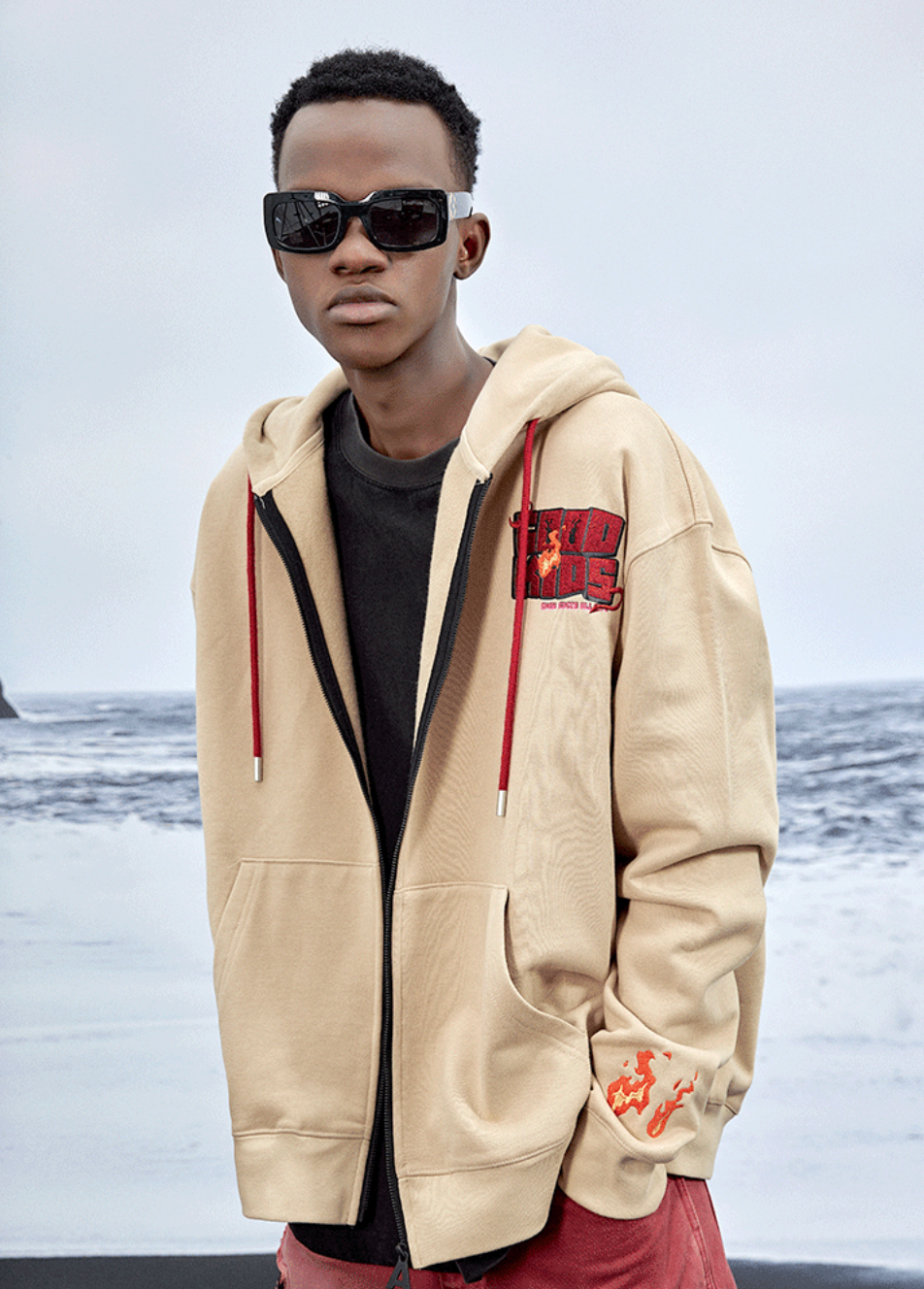 AFGK Zipper Letters Embroidered Hoodie