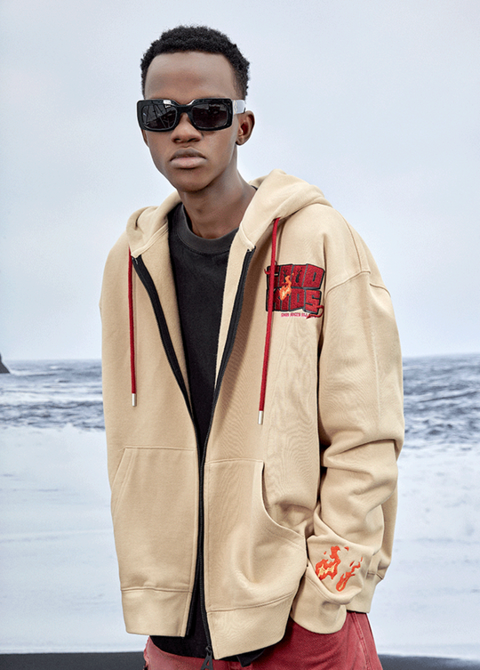 AFGK Zipper Letters Embroidered Hoodie