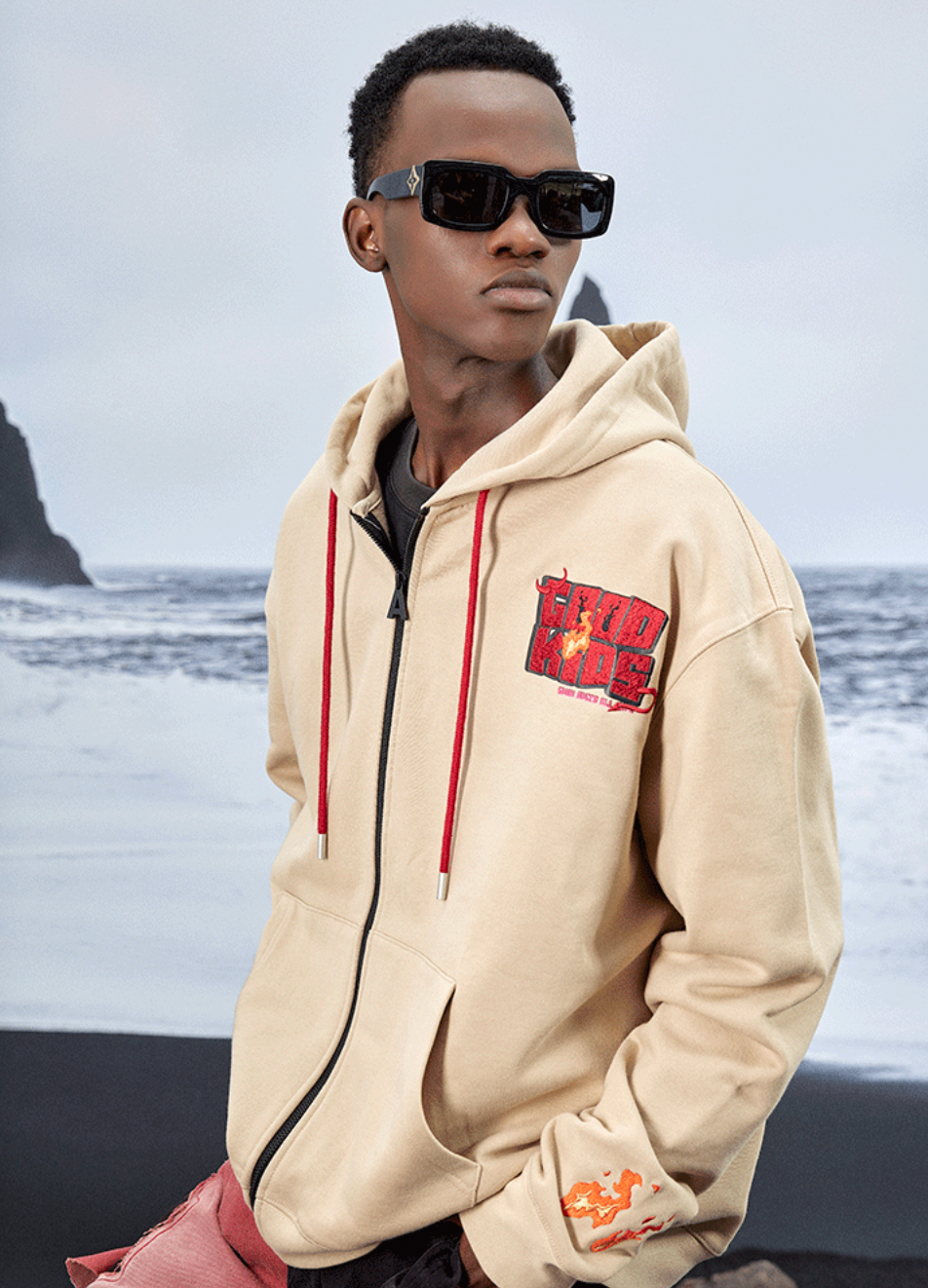 AFGK Zipper Letters Embroidered Hoodie