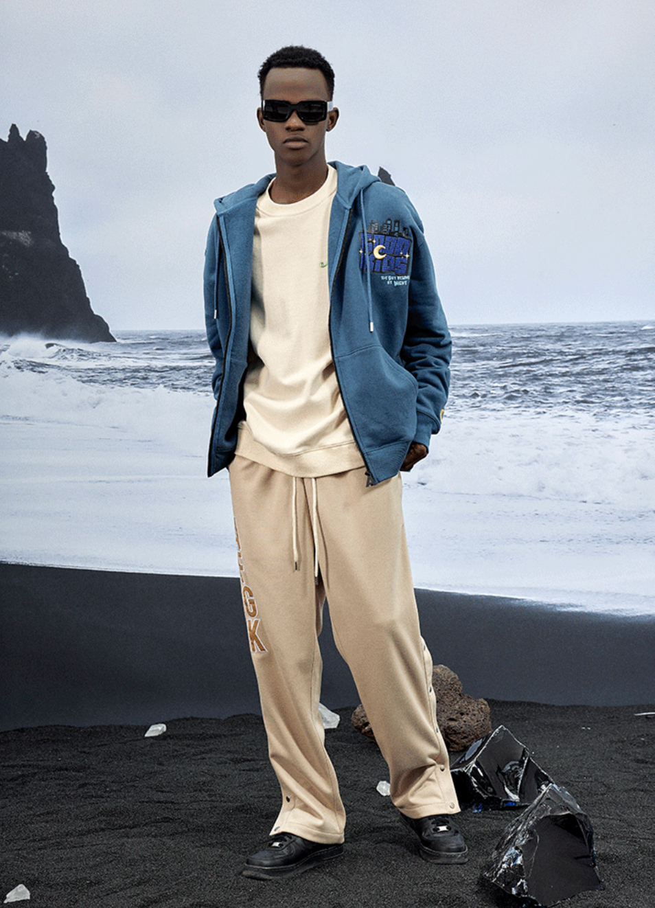 AFGK Zipper Letters Embroidered Hoodie