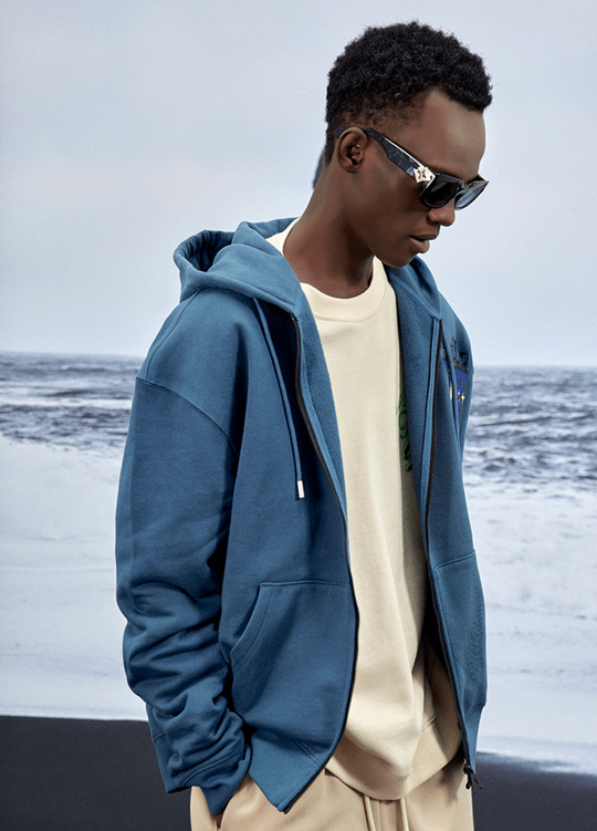 AFGK Zipper Letters Embroidered Hoodie