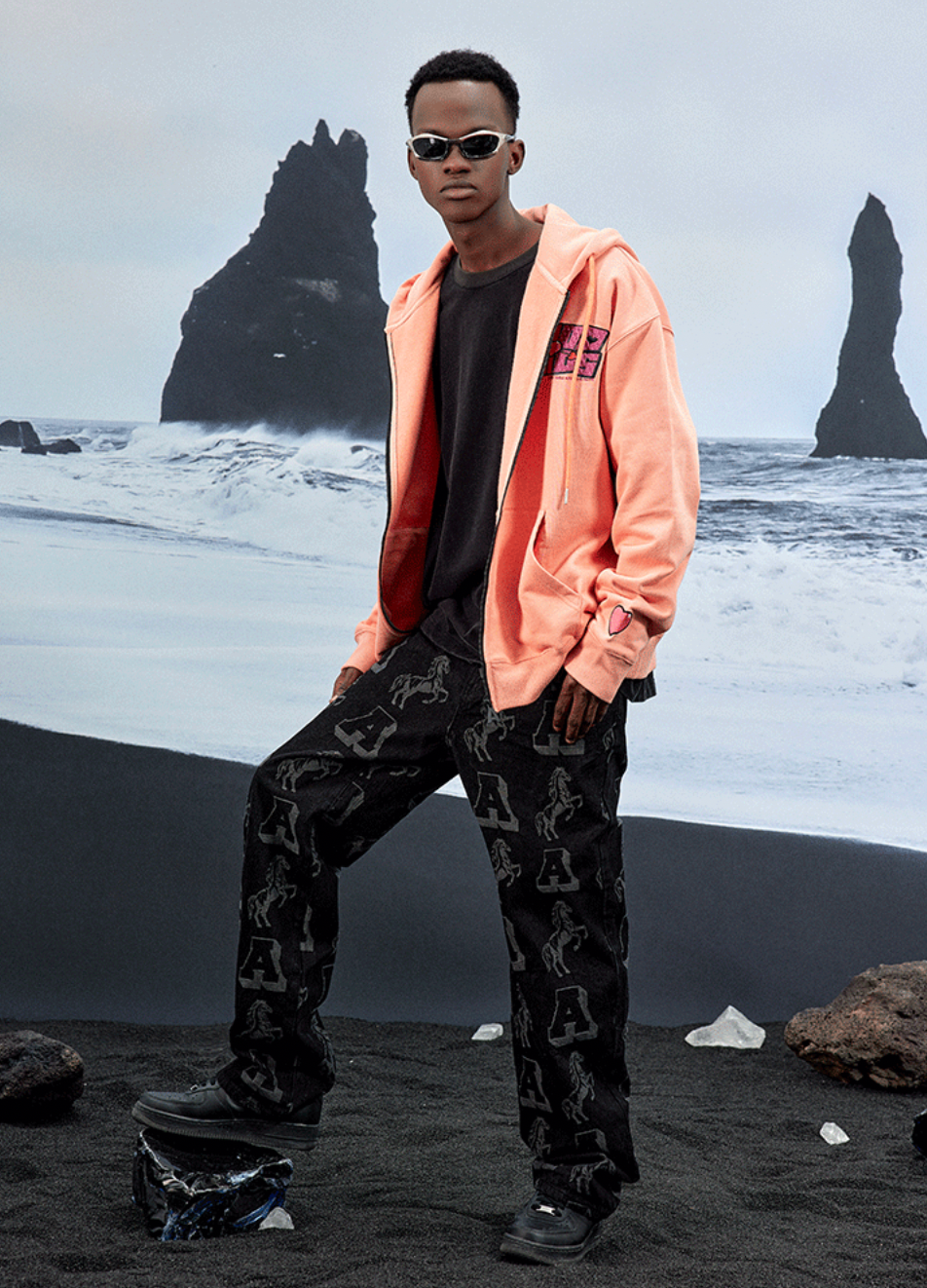 AFGK Zipper Letters Embroidered Hoodie