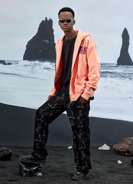 AFGK Zipper Letters Embroidered Hoodie