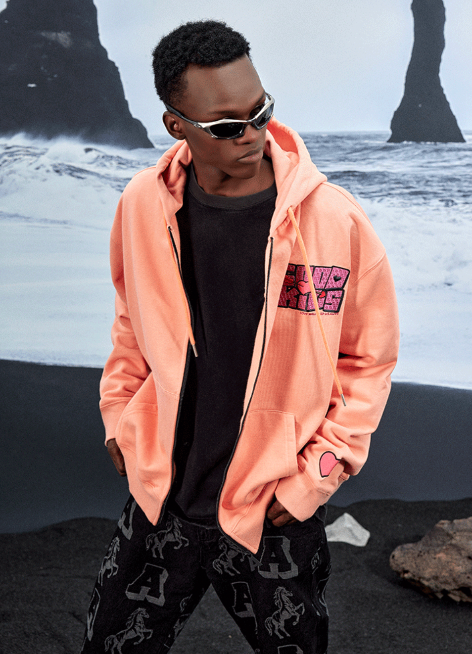 AFGK Zipper Letters Embroidered Hoodie