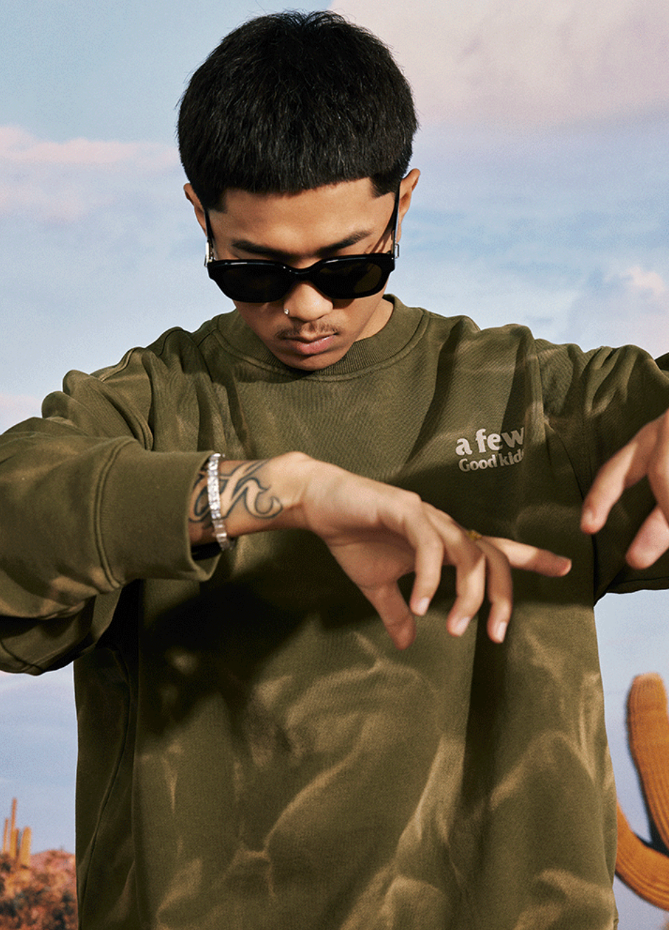 AFGK Wave Pattern Washed Old Sweatshirt