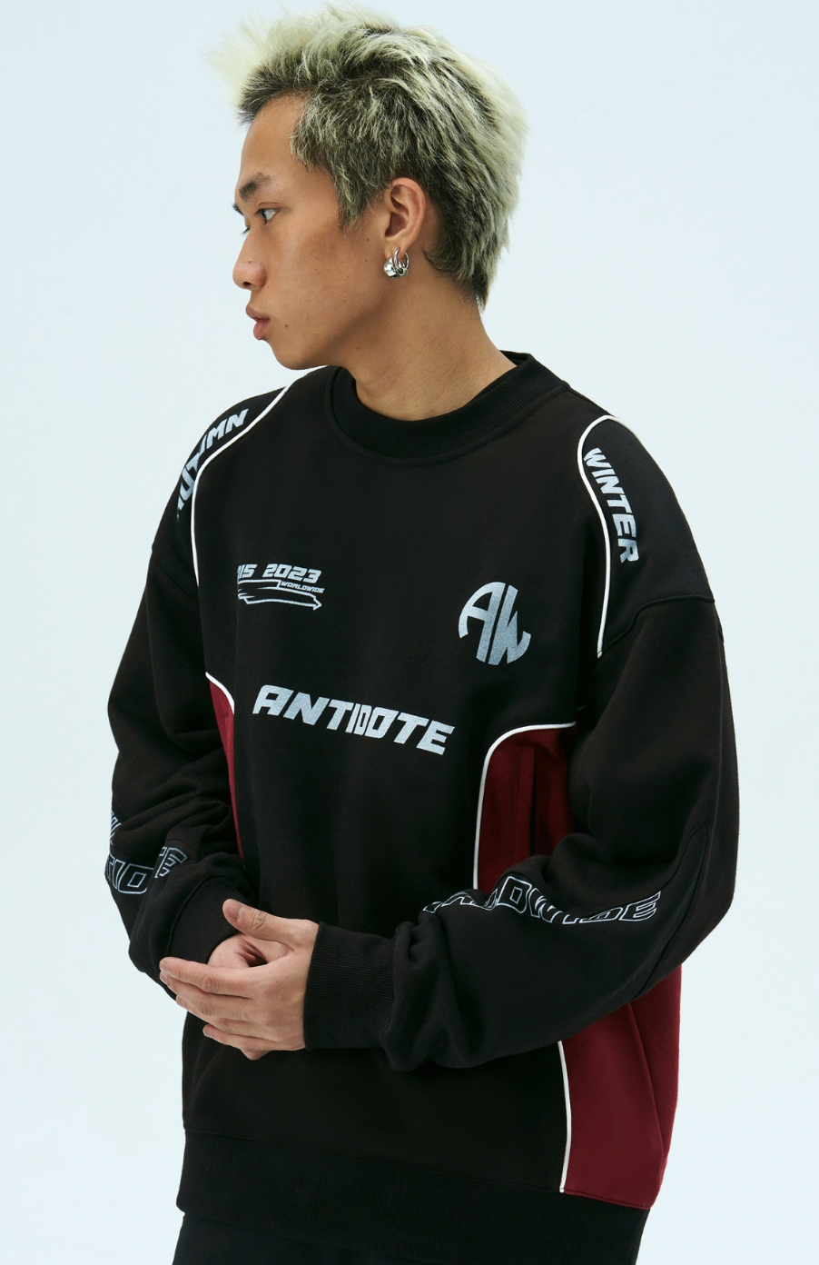 ANTIDOTE Print Patchwork Racing Sweatshirt