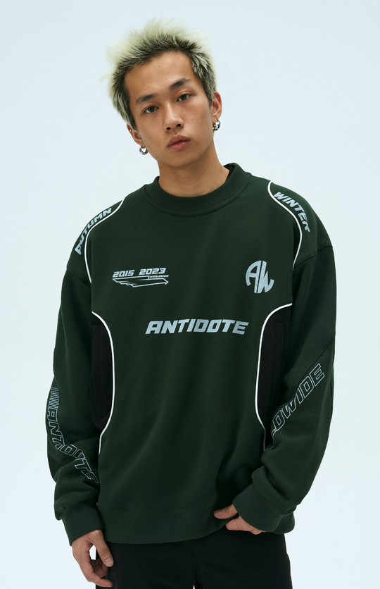 ANTIDOTE Print Patchwork Racing Sweatshirt