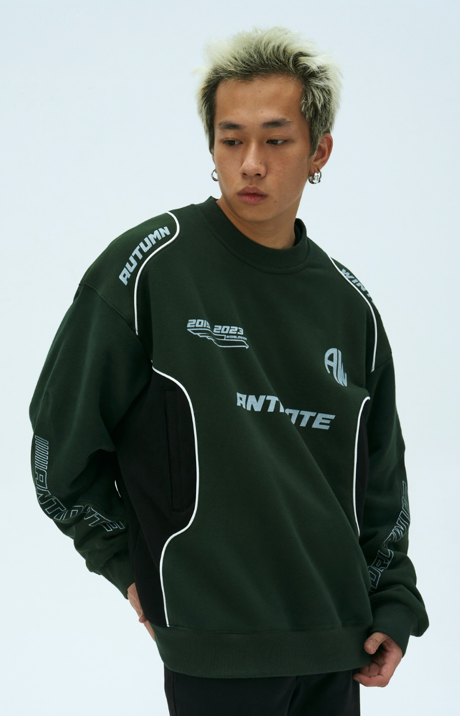 ANTIDOTE Print Patchwork Racing Sweatshirt