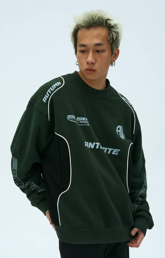 ANTIDOTE Print Patchwork Racing Sweatshirt