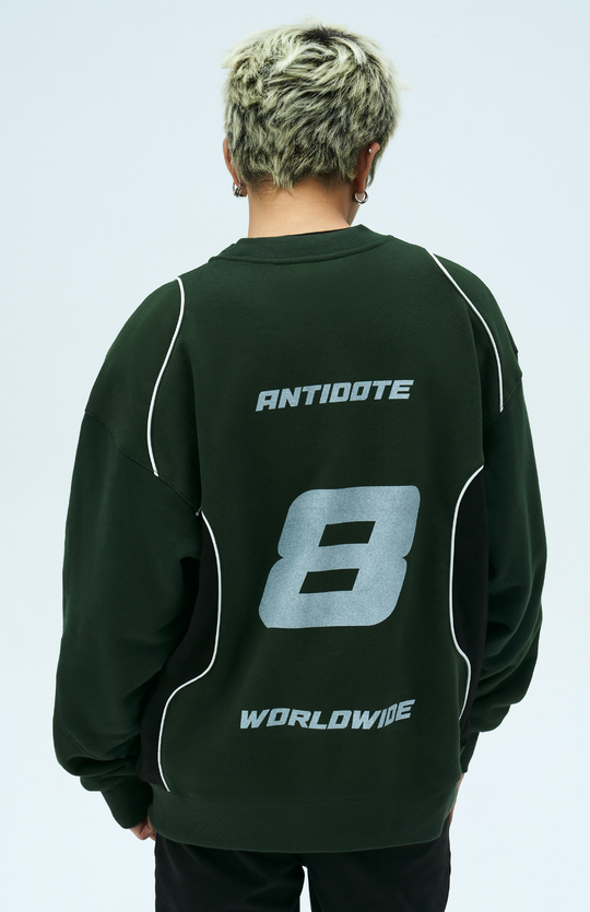 ANTIDOTE Print Patchwork Racing Sweatshirt